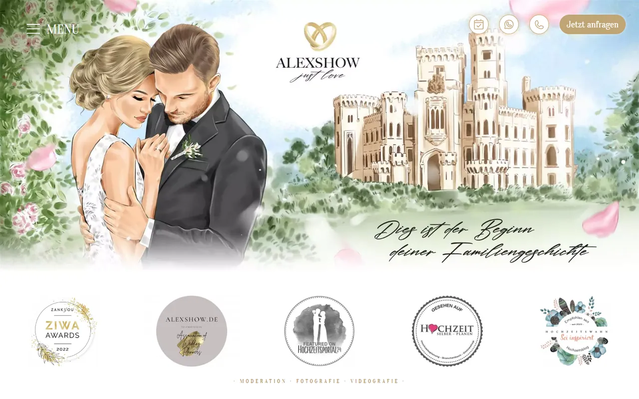 Первый экран действующего сайта немецкого event-агентства Alexshow